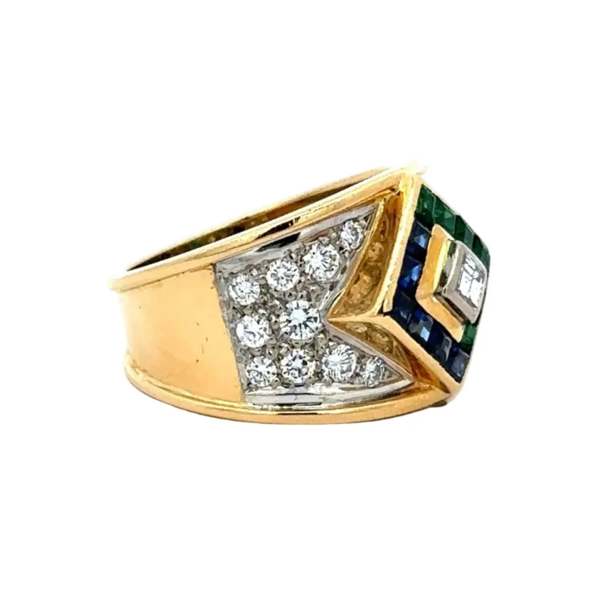 Bague en or blanc, or jaune, saphirs, émeraudes et diamants - Image 10