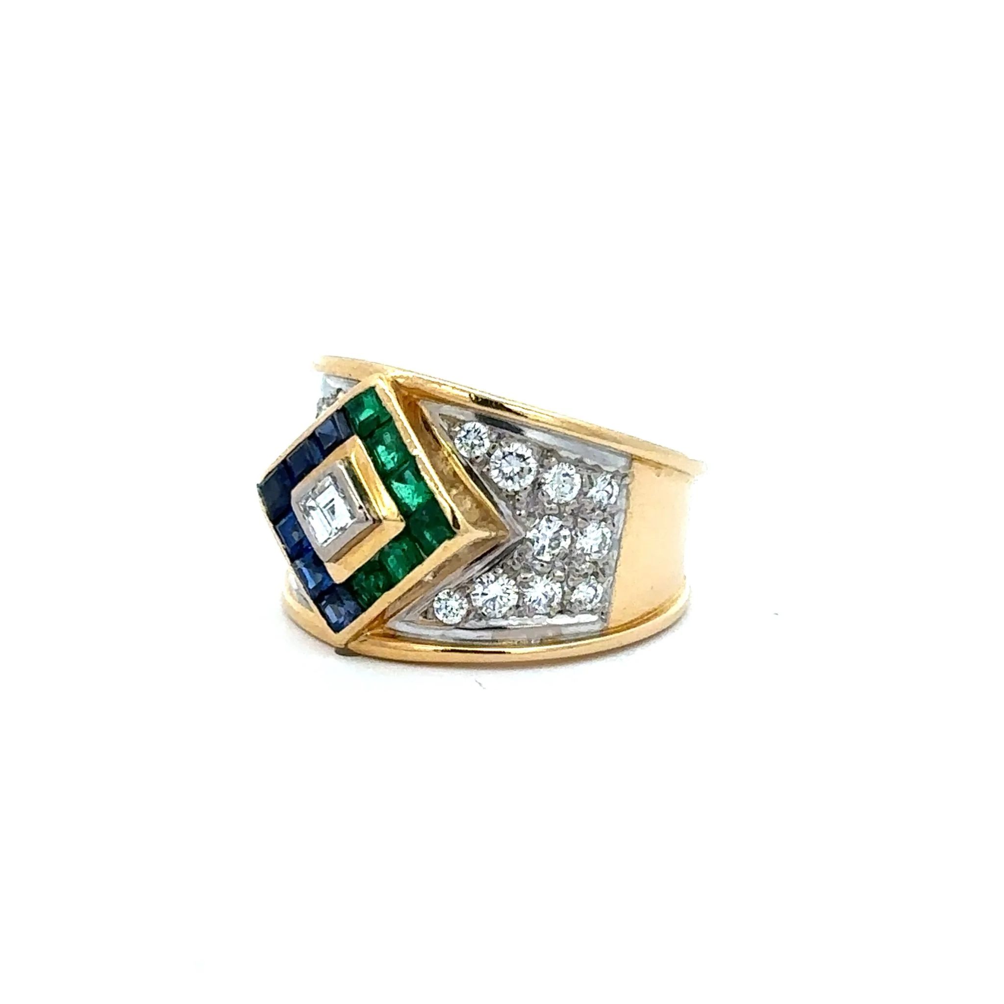 Bague en or blanc, or jaune, saphirs, émeraudes et diamants - Image 3