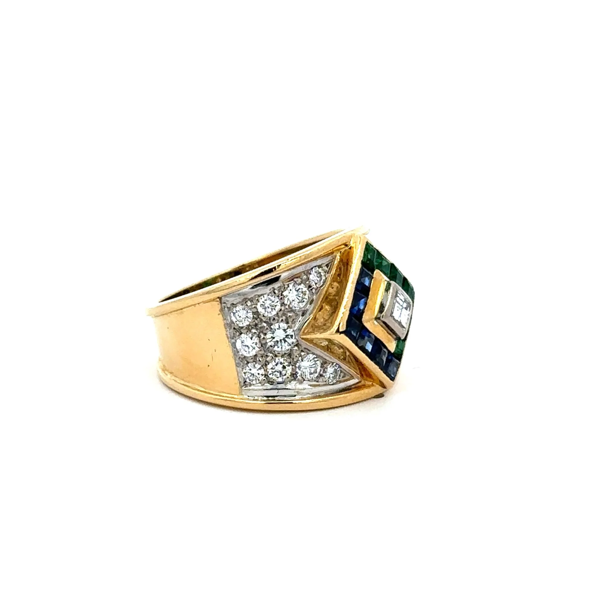 Bague en or blanc, or jaune, saphirs, émeraudes et diamants - Image 5