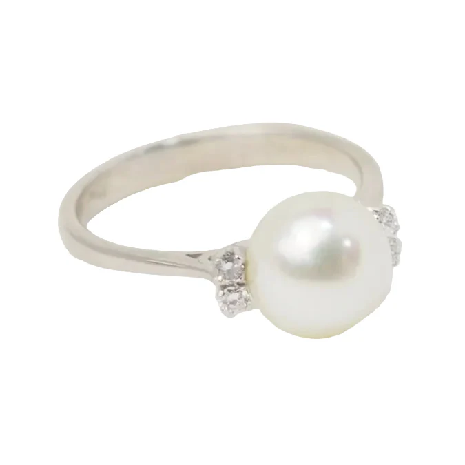 Bague Trilogie en or blanc, perle et diamants - Image 3