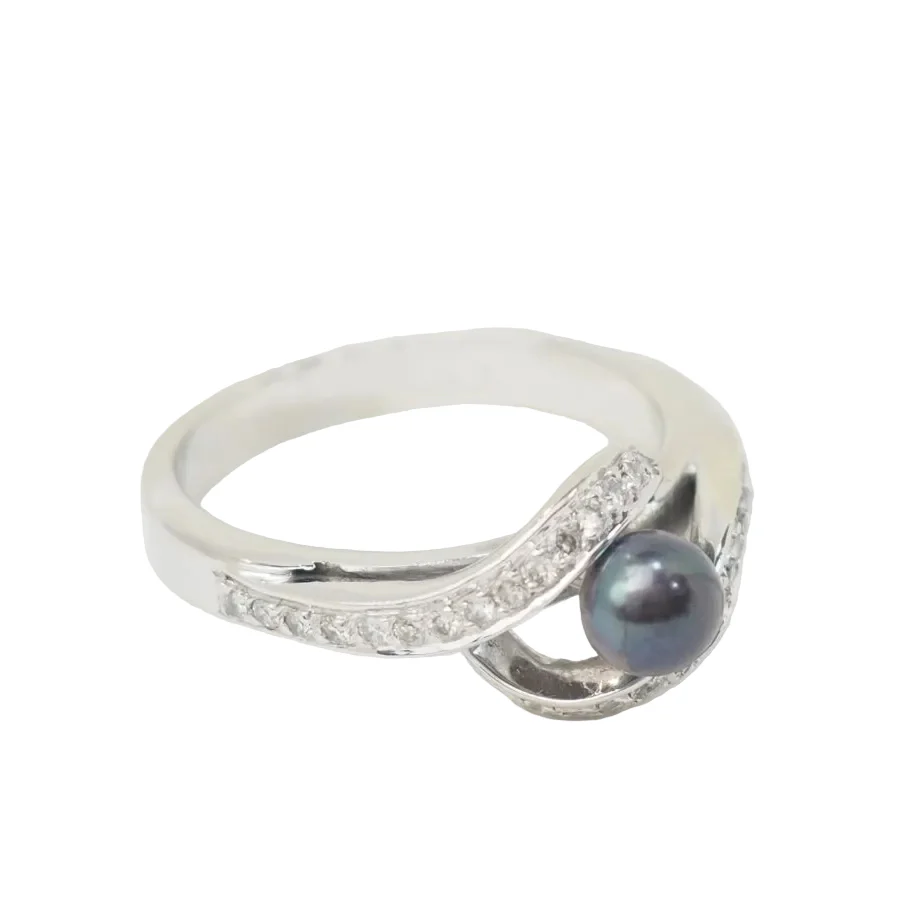 Bague Toi & Moi en or blanc, perle et diamants - Image 5