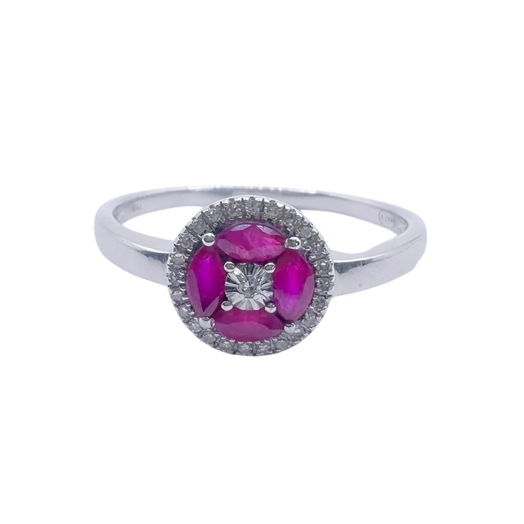 Bague en or blanc, rubis et diamants