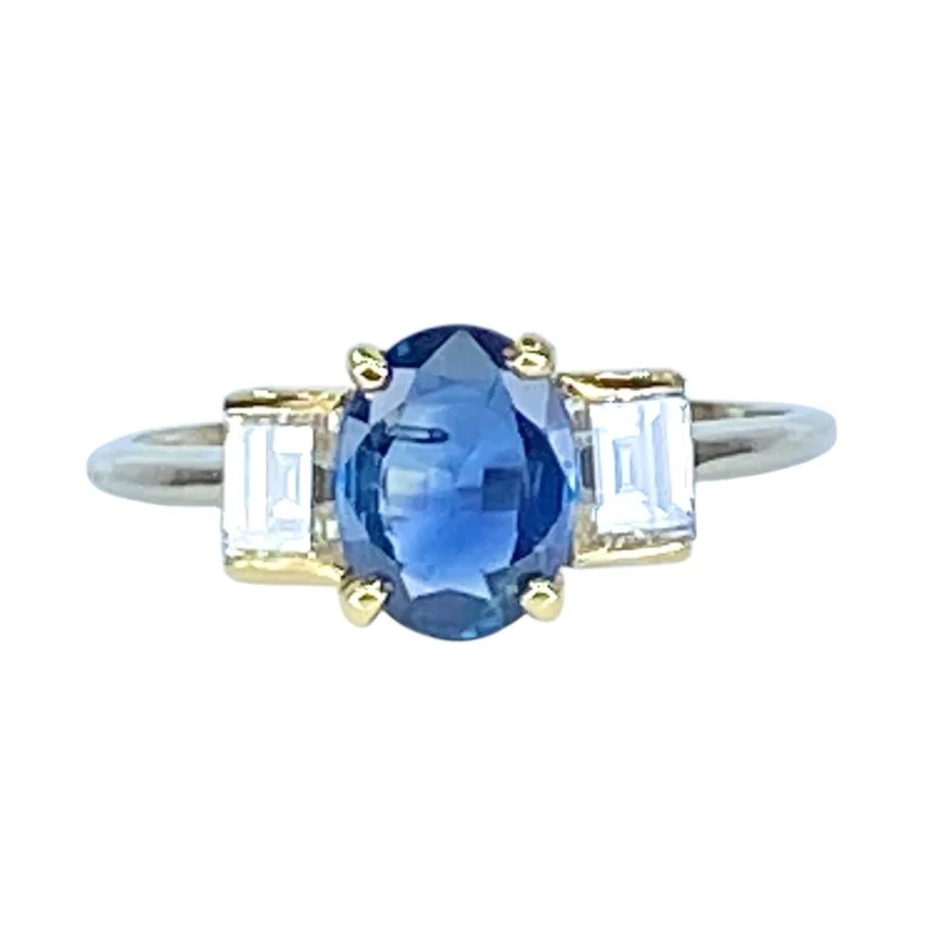 Bague Trilogie en or blanc, or jaune, saphir et diamants