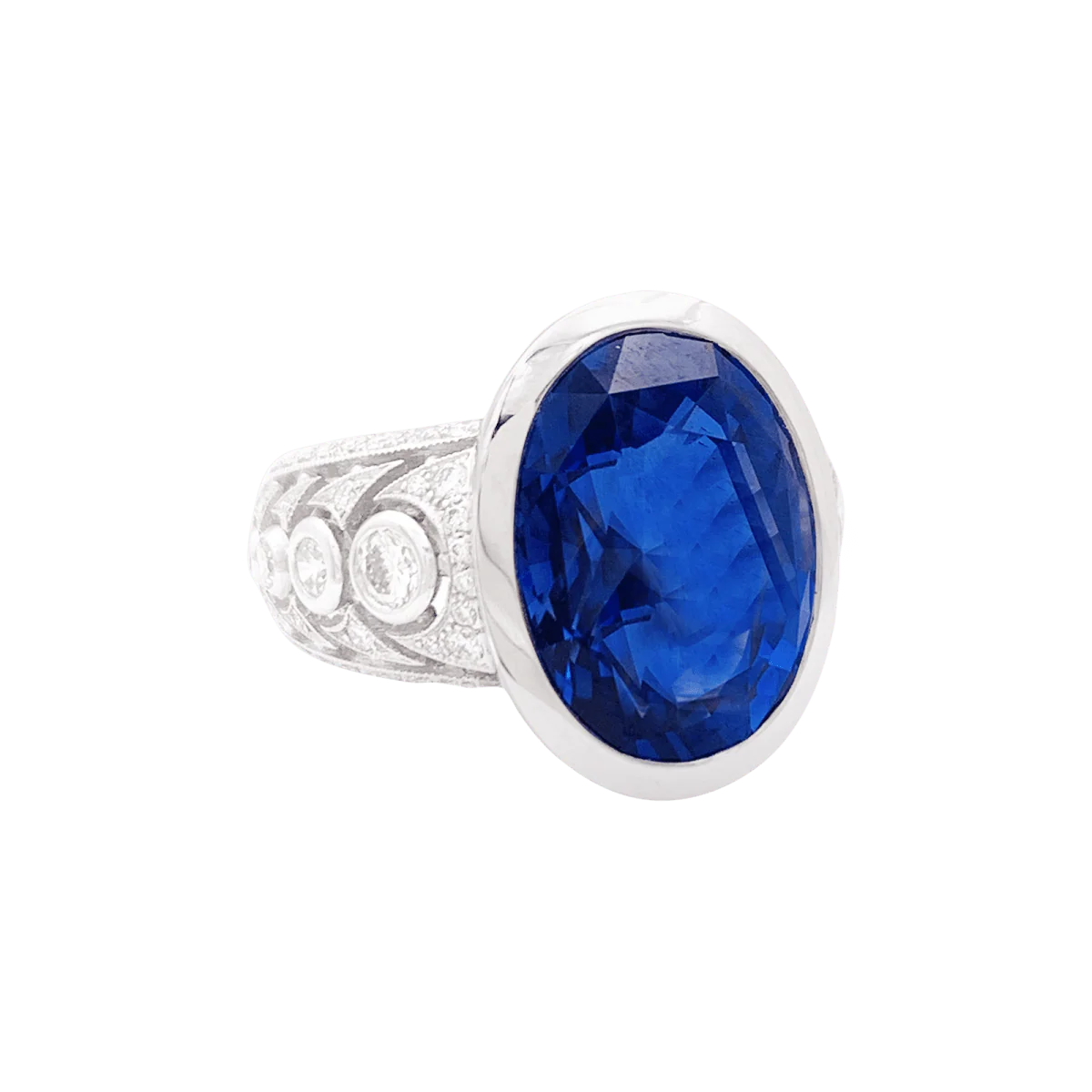 Bague en or blanc, saphir et diamants - Image 2