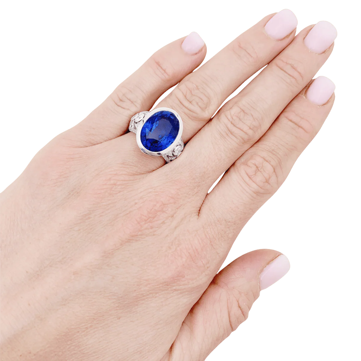 Bague en or blanc, saphir et diamants - Image 6