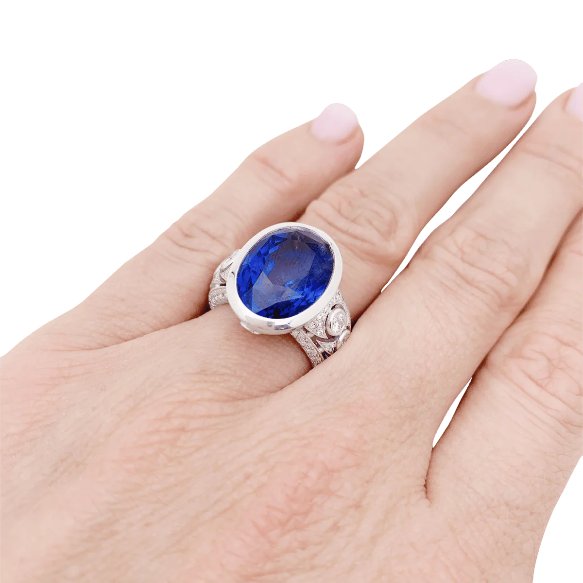Bague en or blanc, saphir et diamants - Image 7