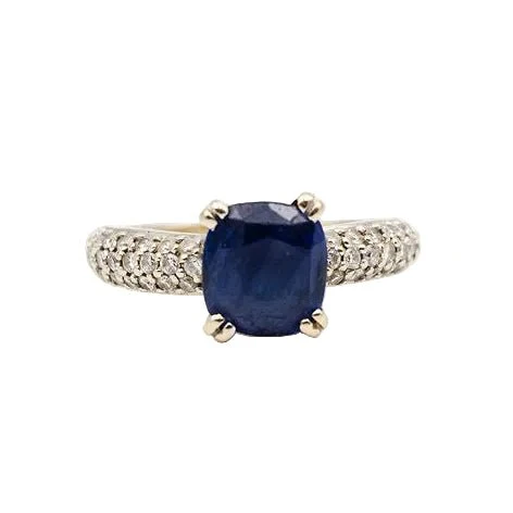 Bague Solitaire en or blanc, saphir et diamants - Image 2