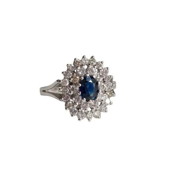 Bague Marguerite en or blanc, saphir et diamants - Image 3