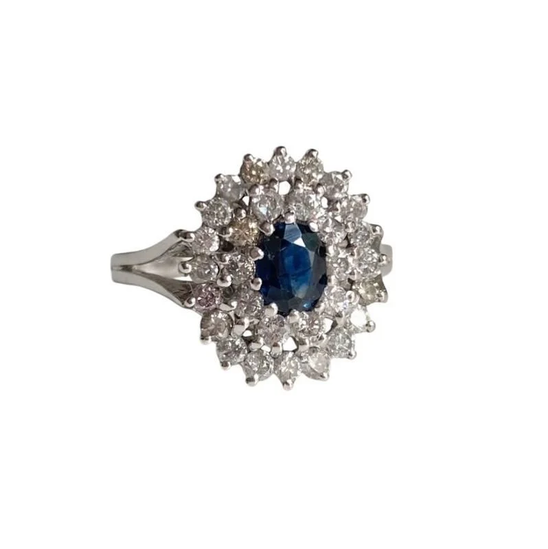 Bague Marguerite en or blanc, saphir et diamants - Image 5