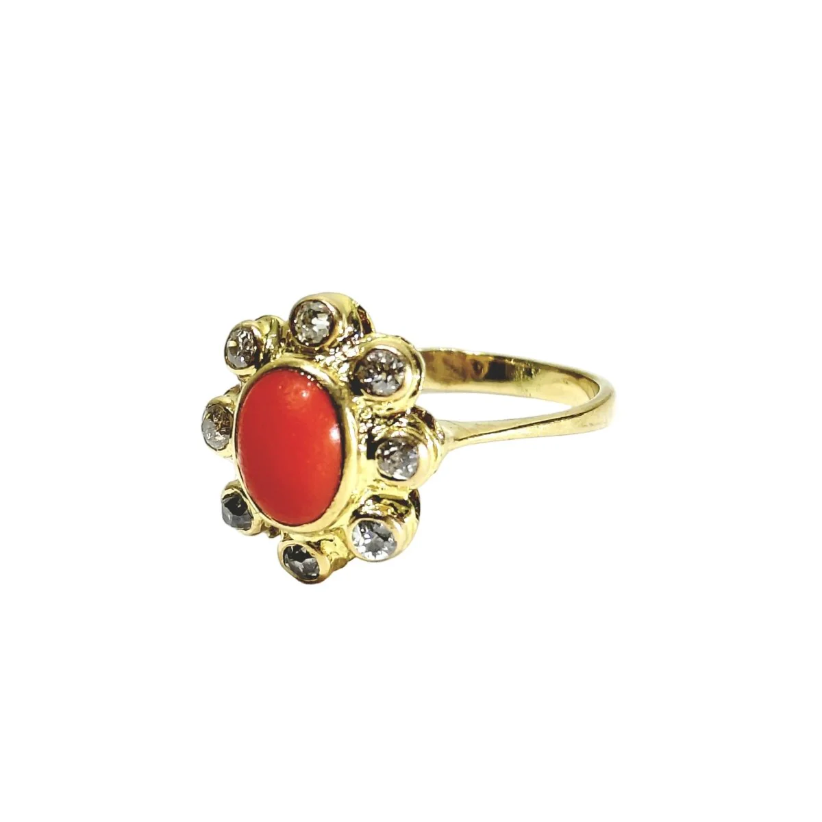 Bague Entourage en or jaune, corail et diamants - Image 3