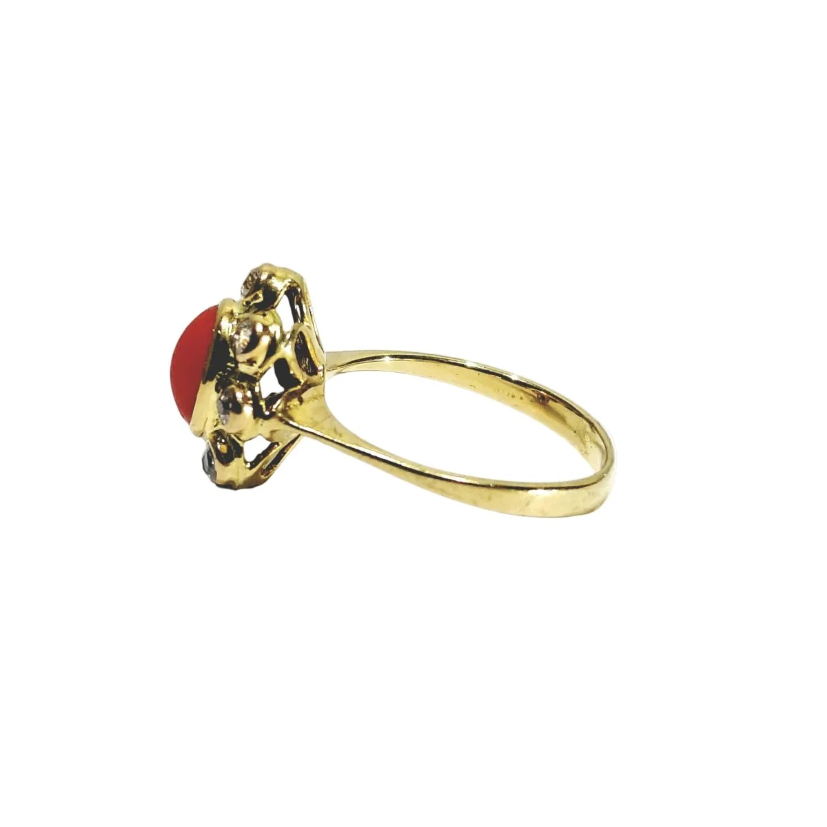 Bague Entourage en or jaune, corail et diamants - Image 4