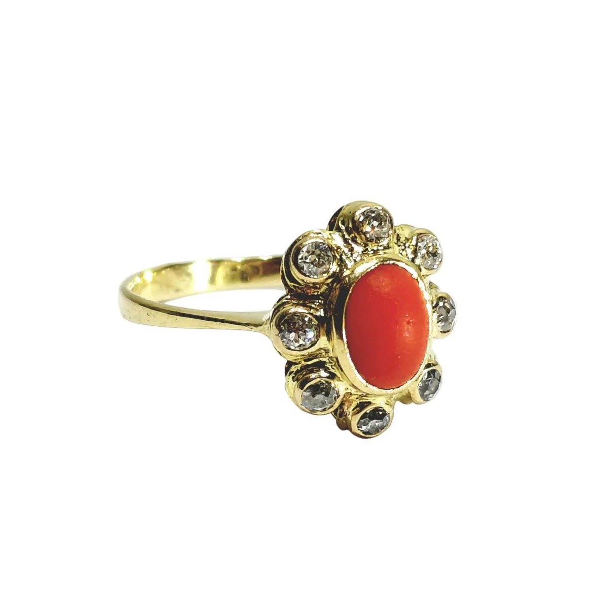 Bague Entourage en or jaune, corail et diamants - Image 7