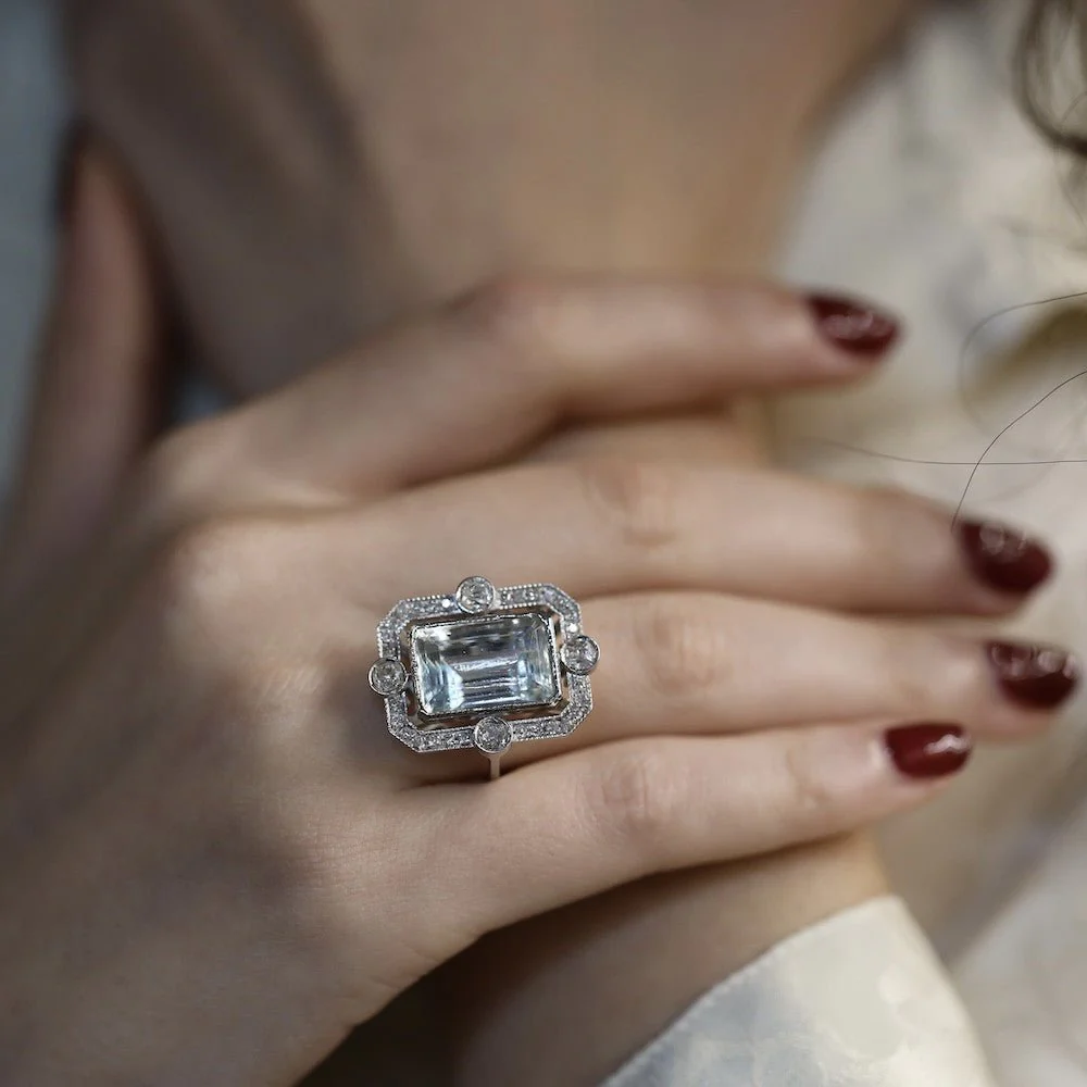 Bague en or blanc et aigue marine - Image 2