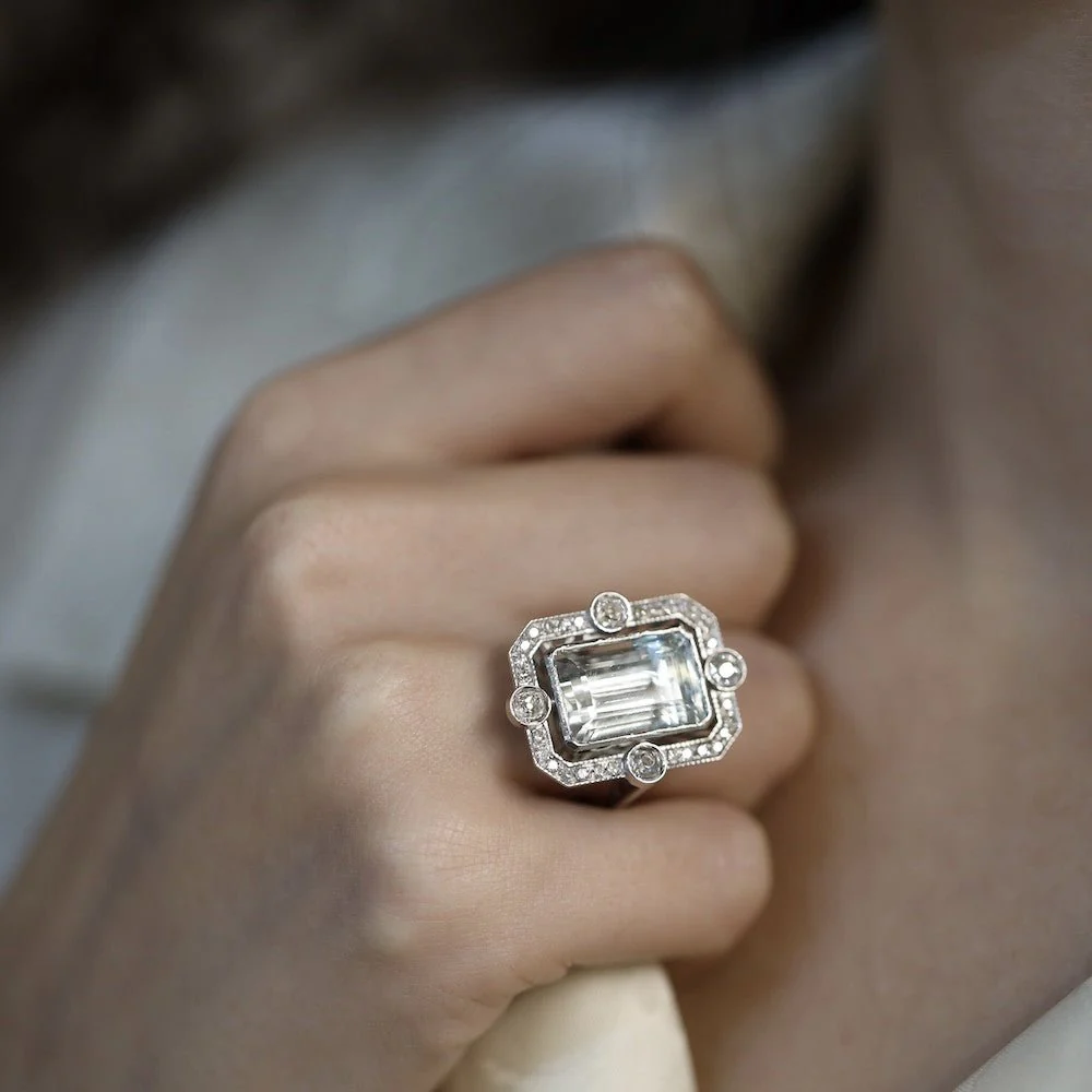 Bague en or blanc et aigue marine - Image 4