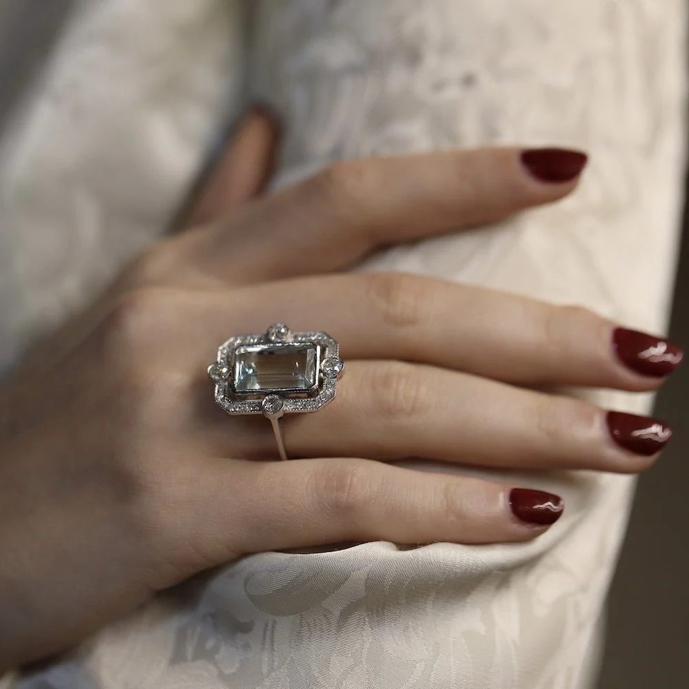 Bague en or blanc et aigue marine - Image 6