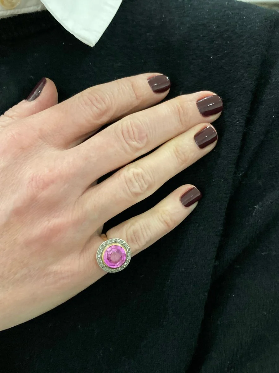 Bague en or jaune, platine et topaze rose - Image 3