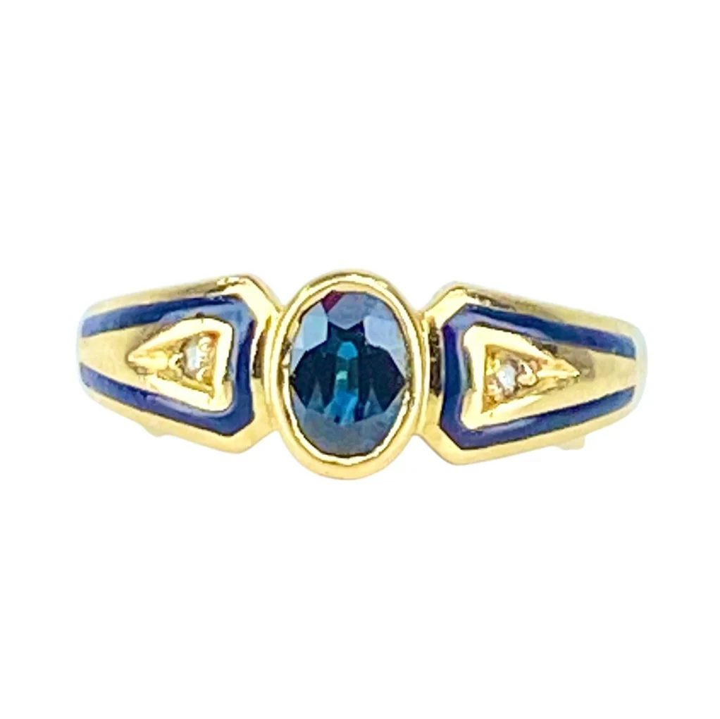 Bague Jonc en or jaune, saphir, émail et diamants