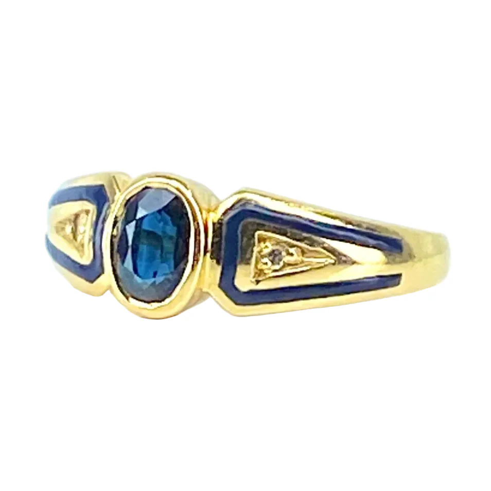 Bague Jonc en or jaune, saphir, émail et diamants - Image 3