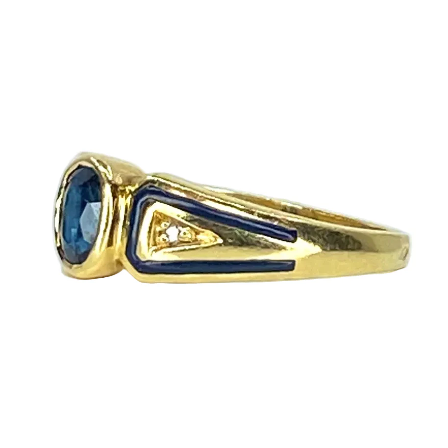 Bague Jonc en or jaune, saphir, émail et diamants - Image 4