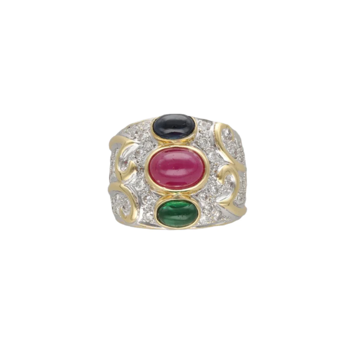 Bague en or jaune, émeraude, rubis, saphir et diamants - Image 4