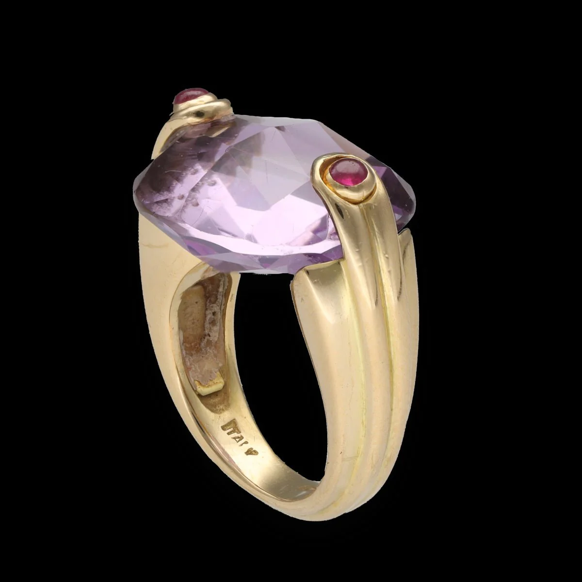 Bague Cocktail en or jaune, améthyste et rubis - Image 7