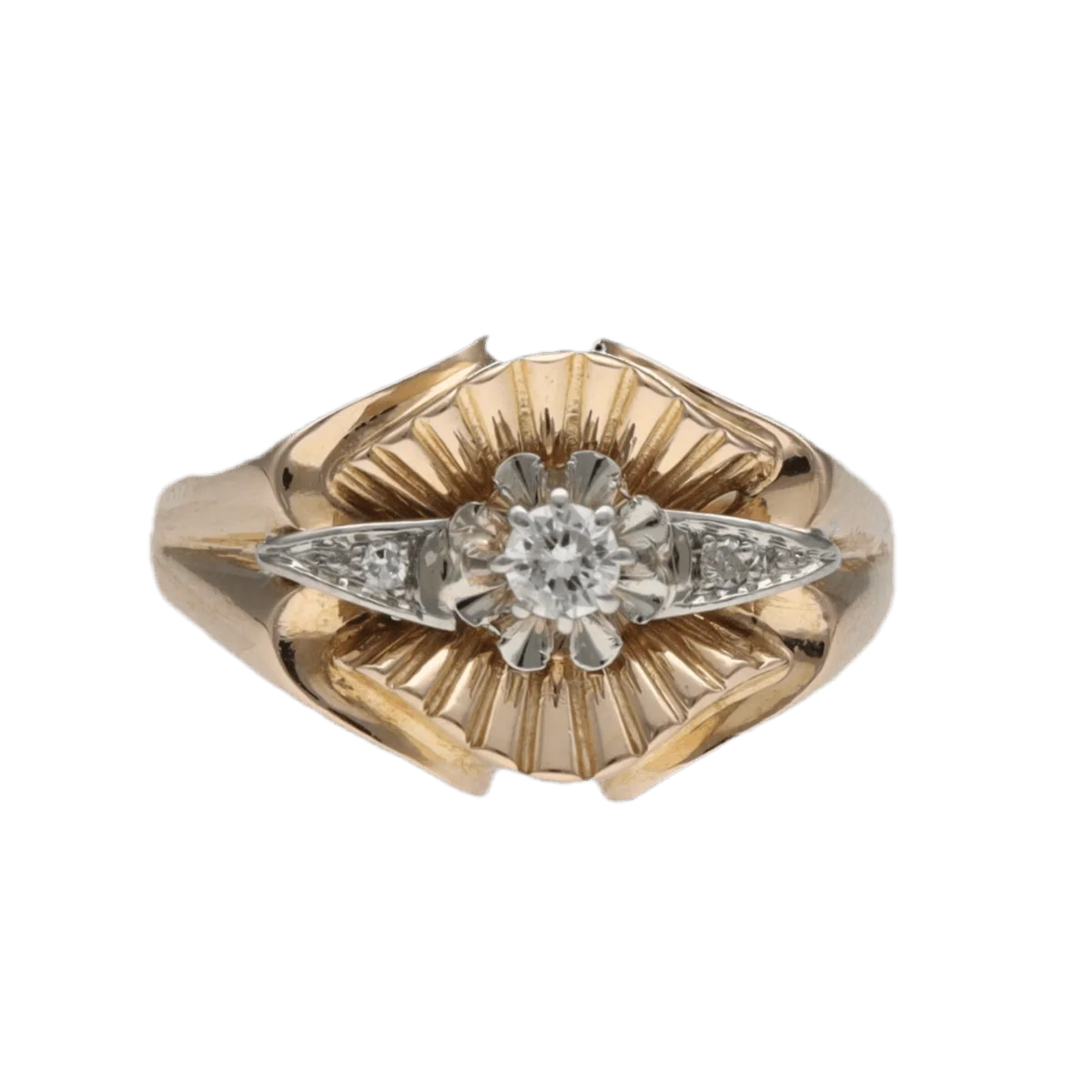 Bague en or jaune, platine et diamants - Image 3