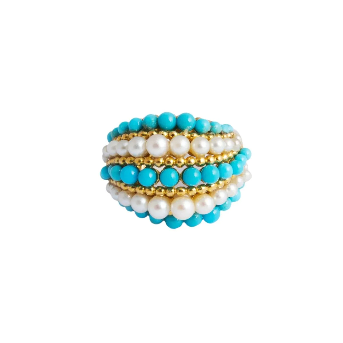 Bague VAN CLEEF & ARPELS en or jaune, perles et turquoises