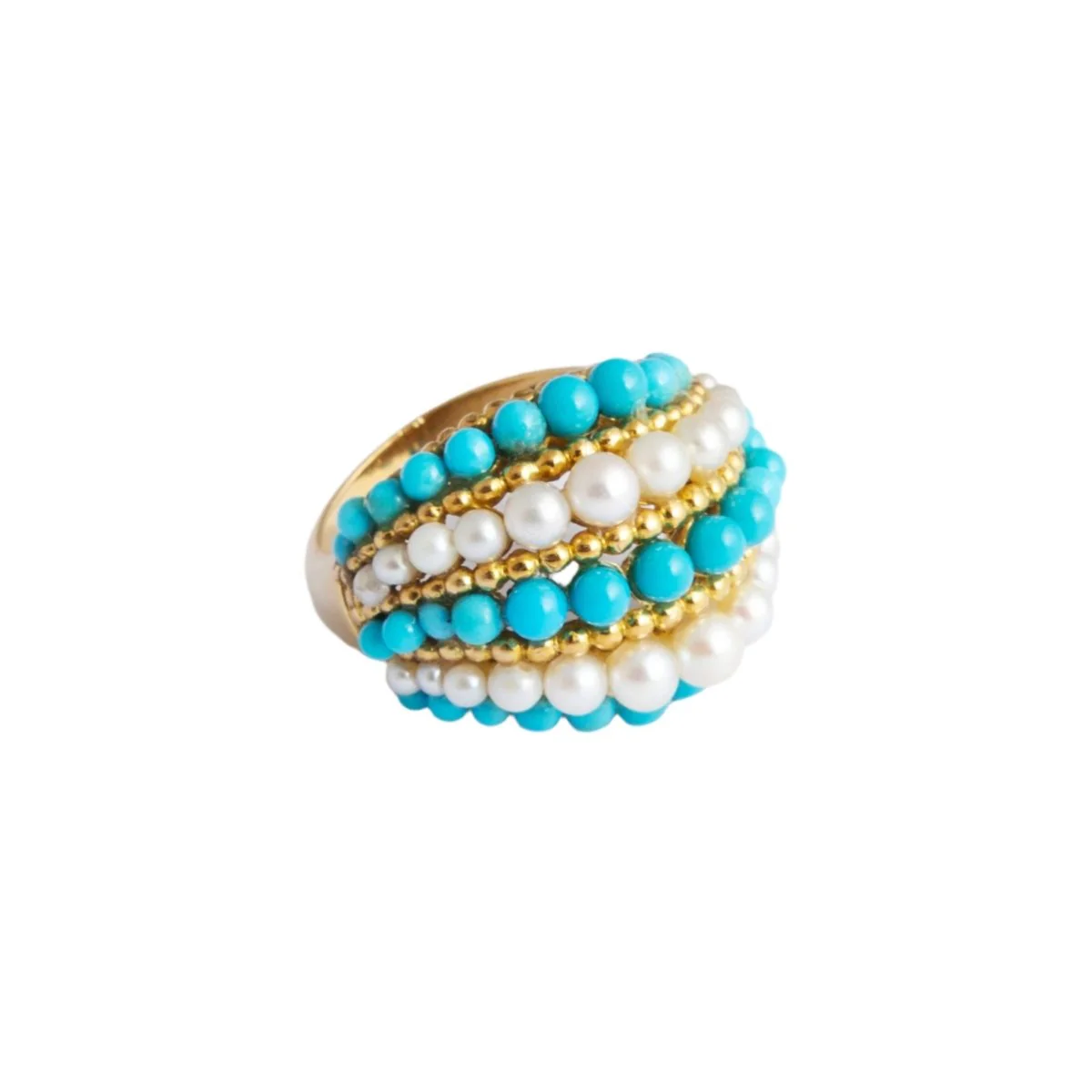 Bague VAN CLEEF & ARPELS en or jaune, perles et turquoises - Image 3