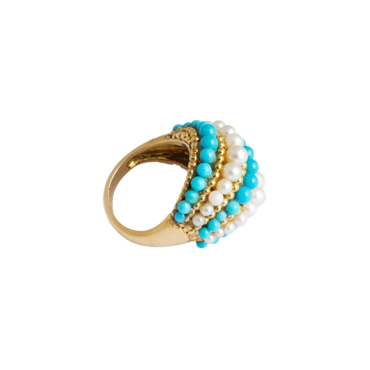 Bague VAN CLEEF & ARPELS en or jaune, perles et turquoises - Image 4