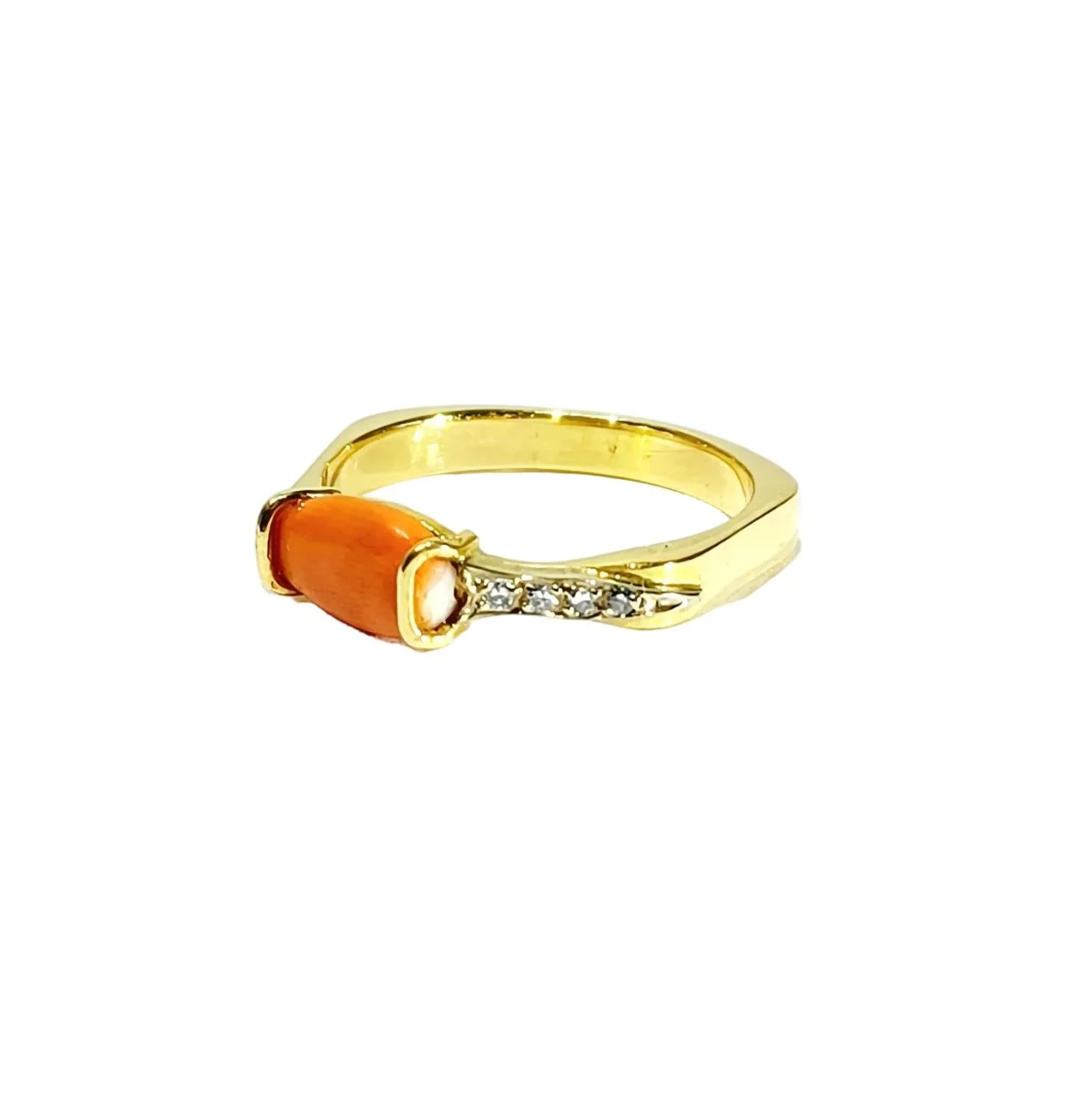 Bague en or jaune, corail et diamants - Image 3