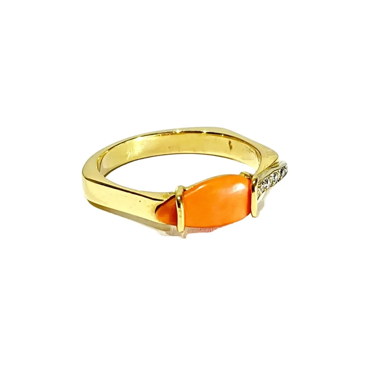 Bague en or jaune, corail et diamants - Image 5