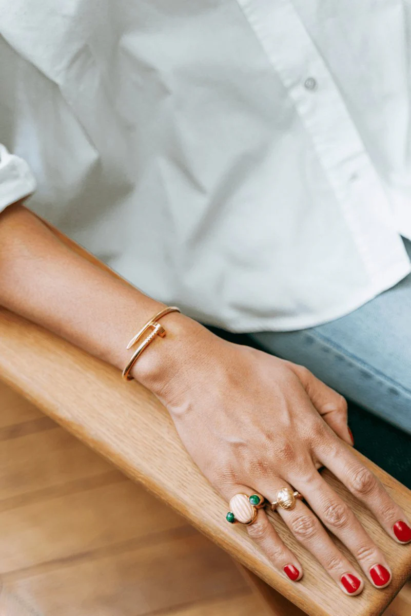 Bague en or jaune, corail et jade - Image 5