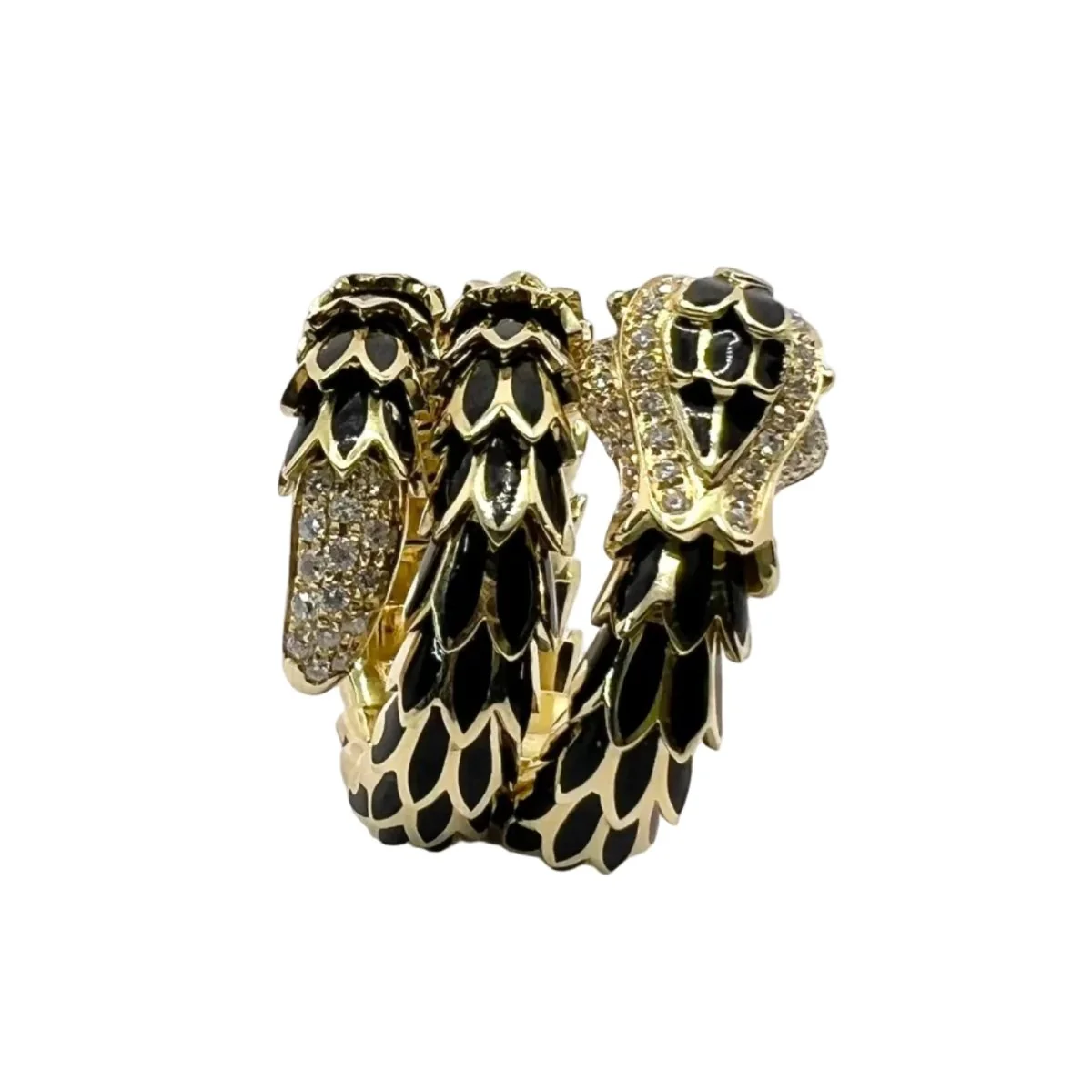 Bague en or jaune, émail, émeraudes et diamants - Image 2