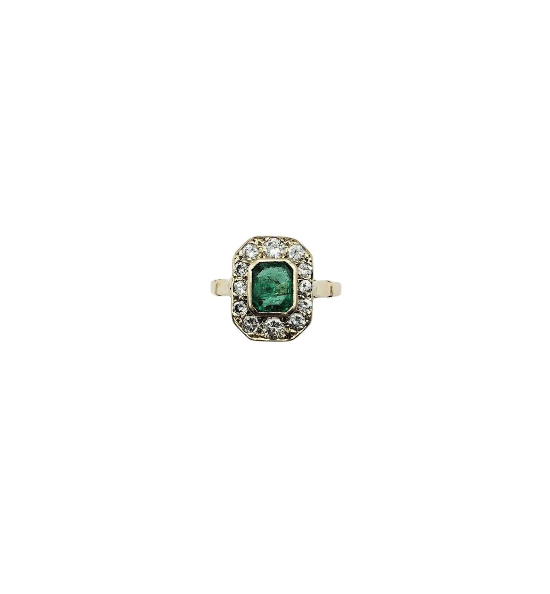 Bague en or jaune, émeraude et diamants
