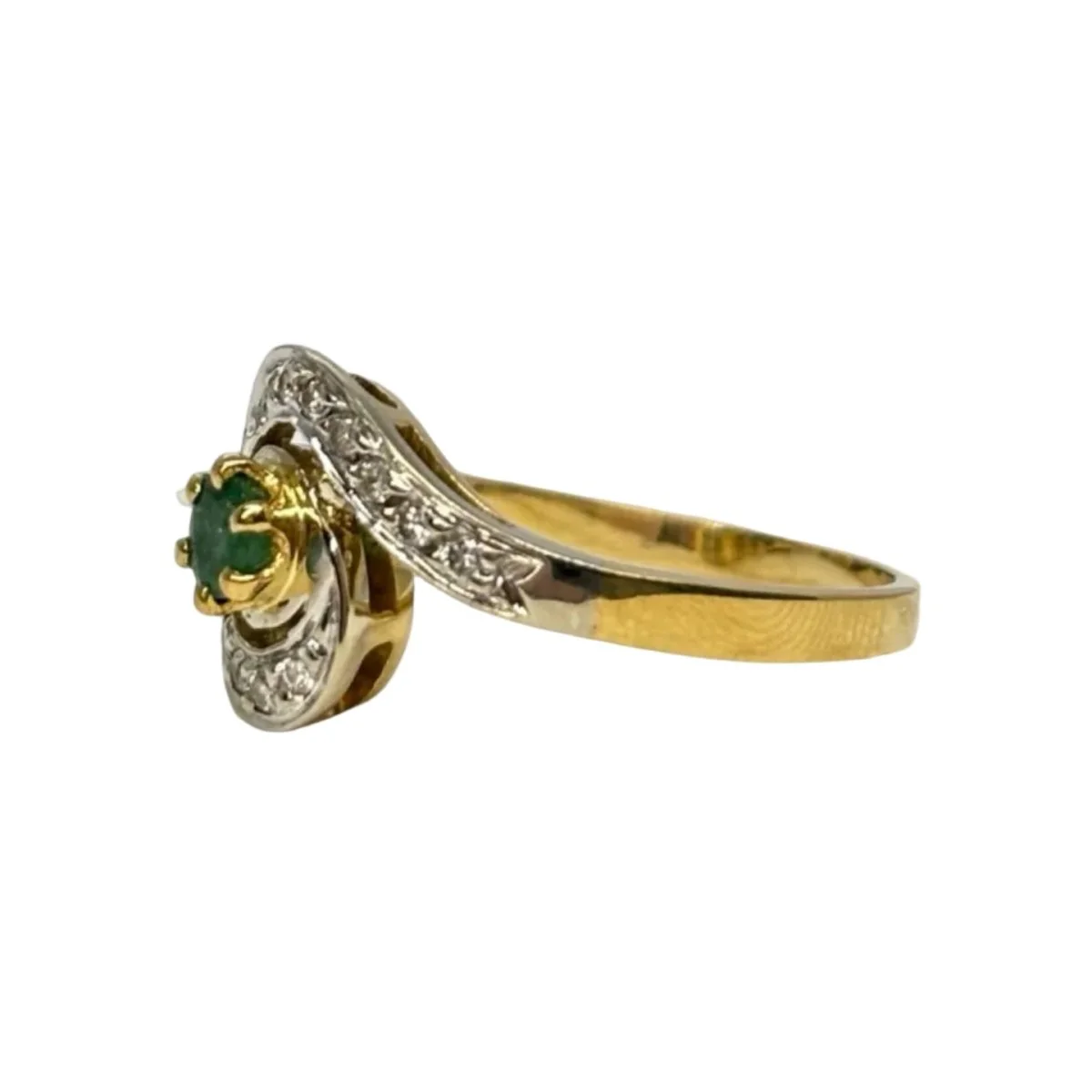 Bague en or jaune, émeraude et diamants - Image 3