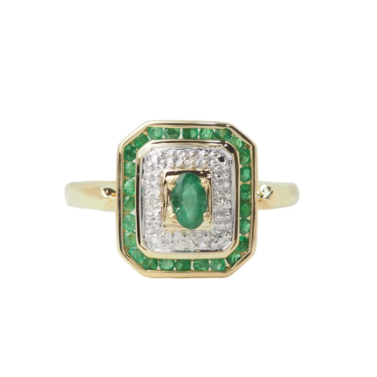 Bague en or jaune, émeraude et diamants - Image 3