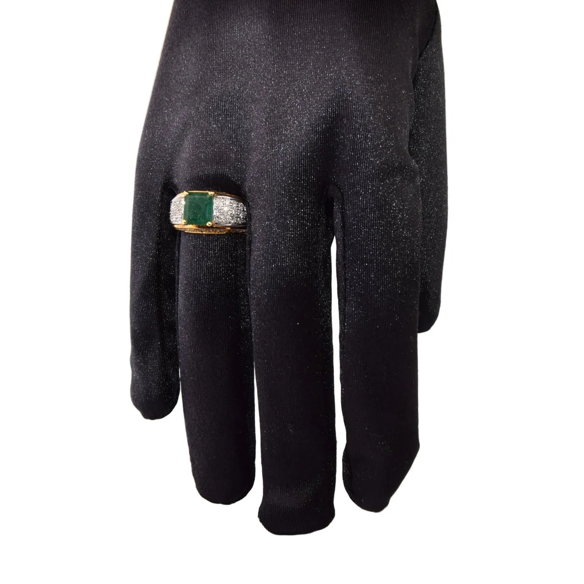 Bague Chevalière en or jaune, émeraude et diamants - Image 2