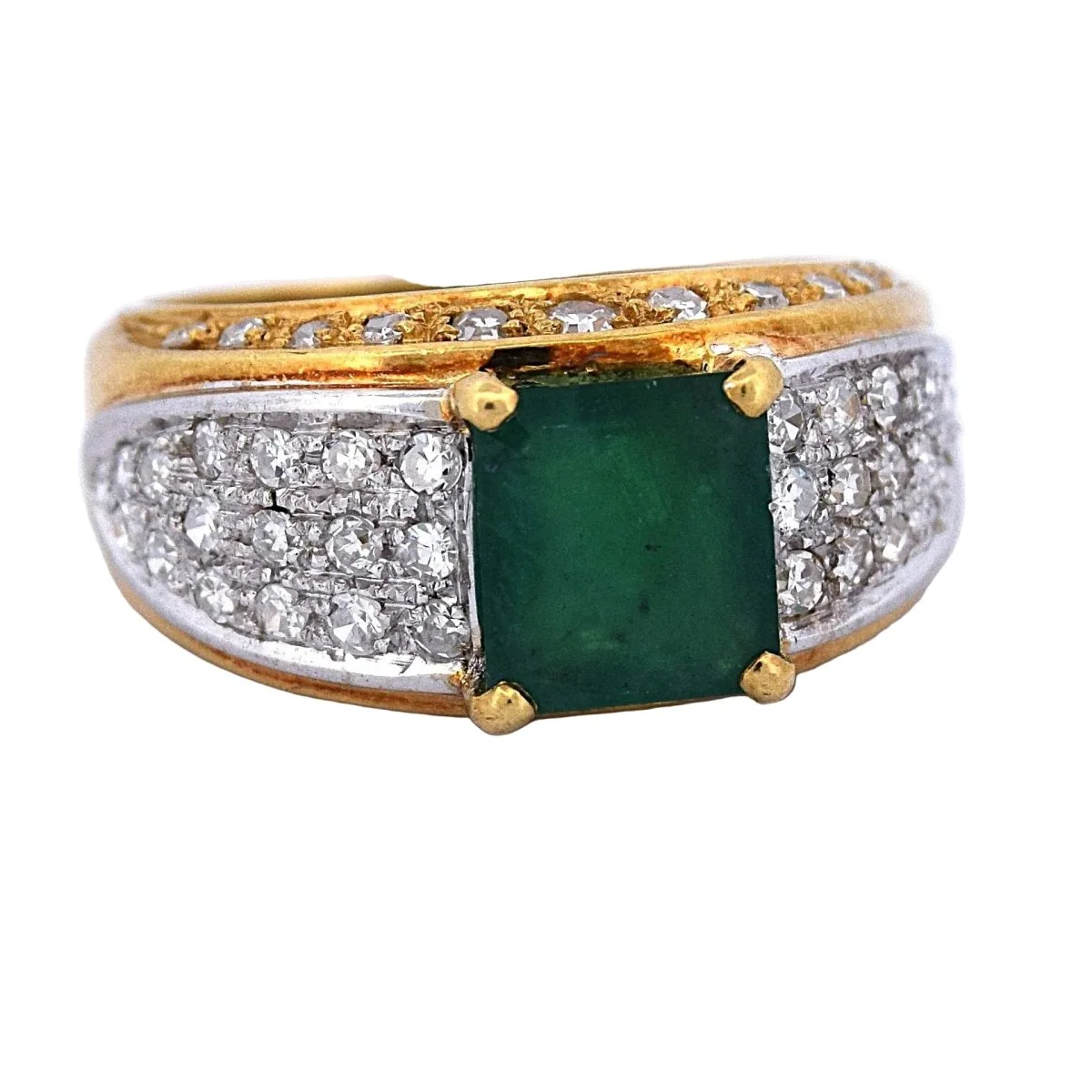 Bague Chevalière en or jaune, émeraude et diamants - Image 5