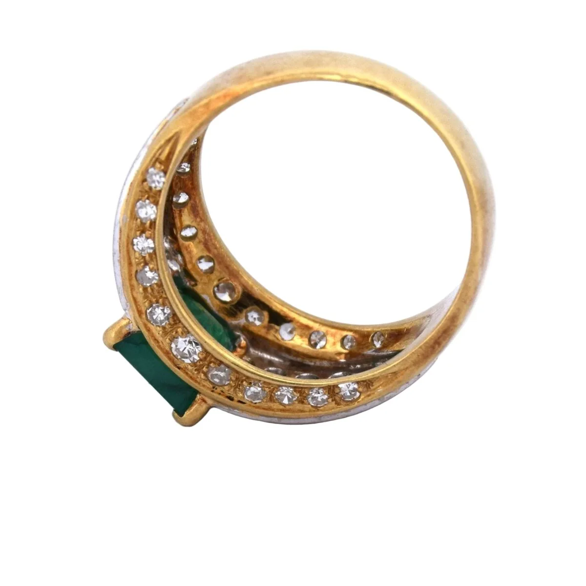 Bague Chevalière en or jaune, émeraude et diamants - Image 6