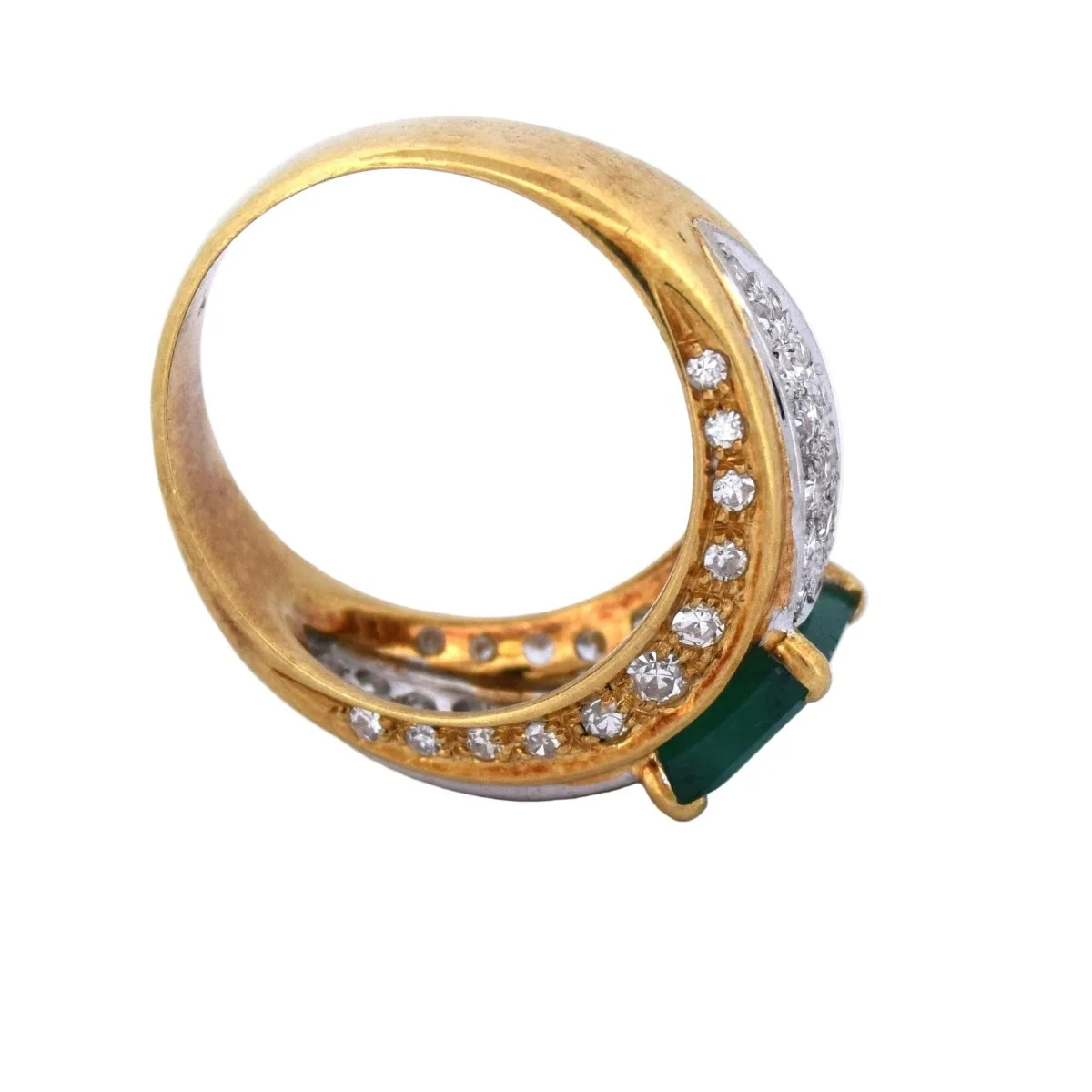 Bague Chevalière en or jaune, émeraude et diamants - Image 7