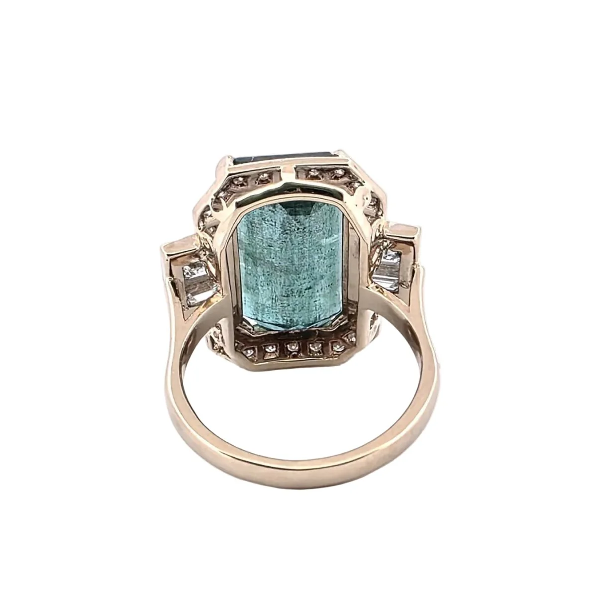 Bague Entourage en or jaune, émeraude et diamants - Image 4