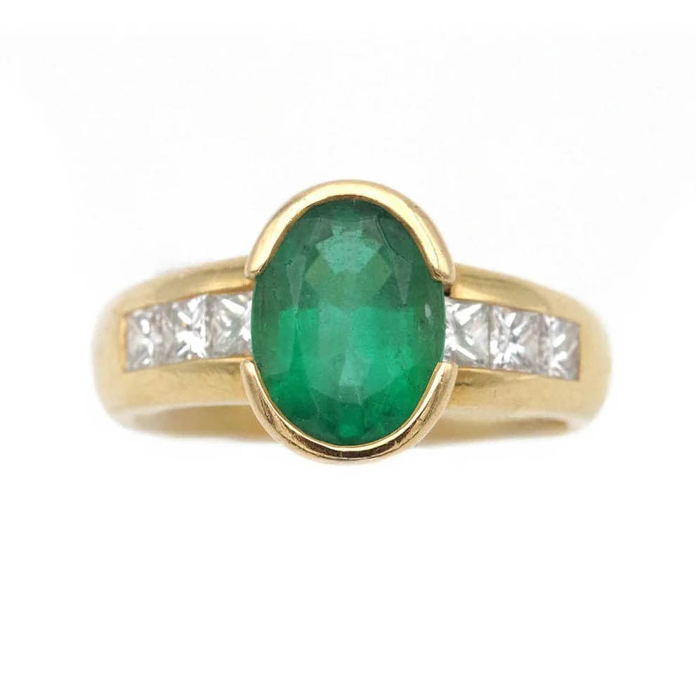 Bague Trilogie en or jaune, émeraude et diamants