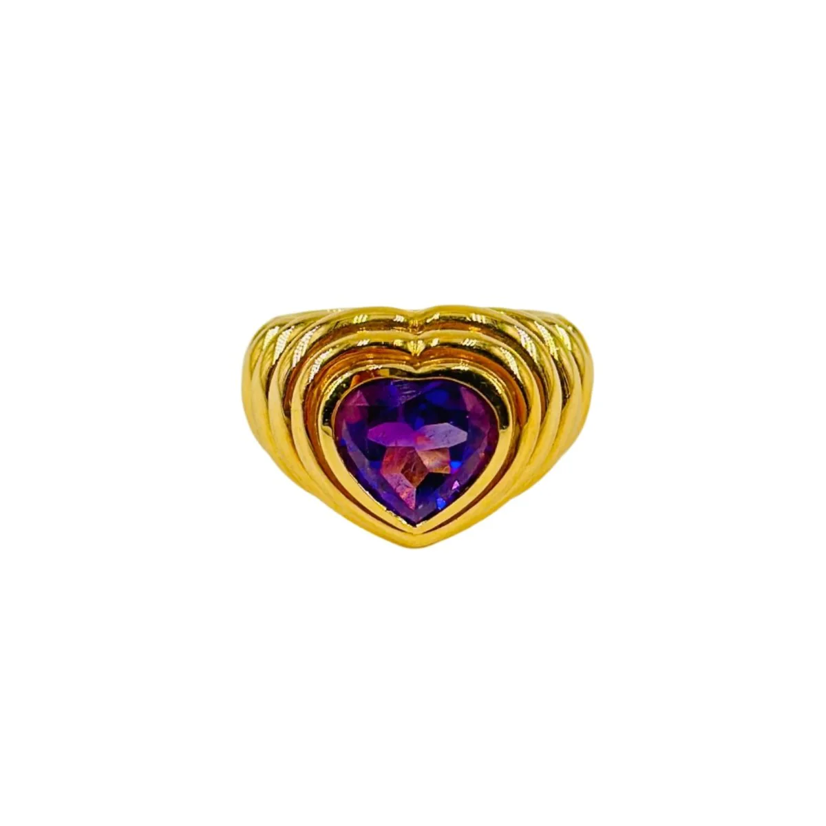 Bague Jonc Cœur en or jaune et améthyste