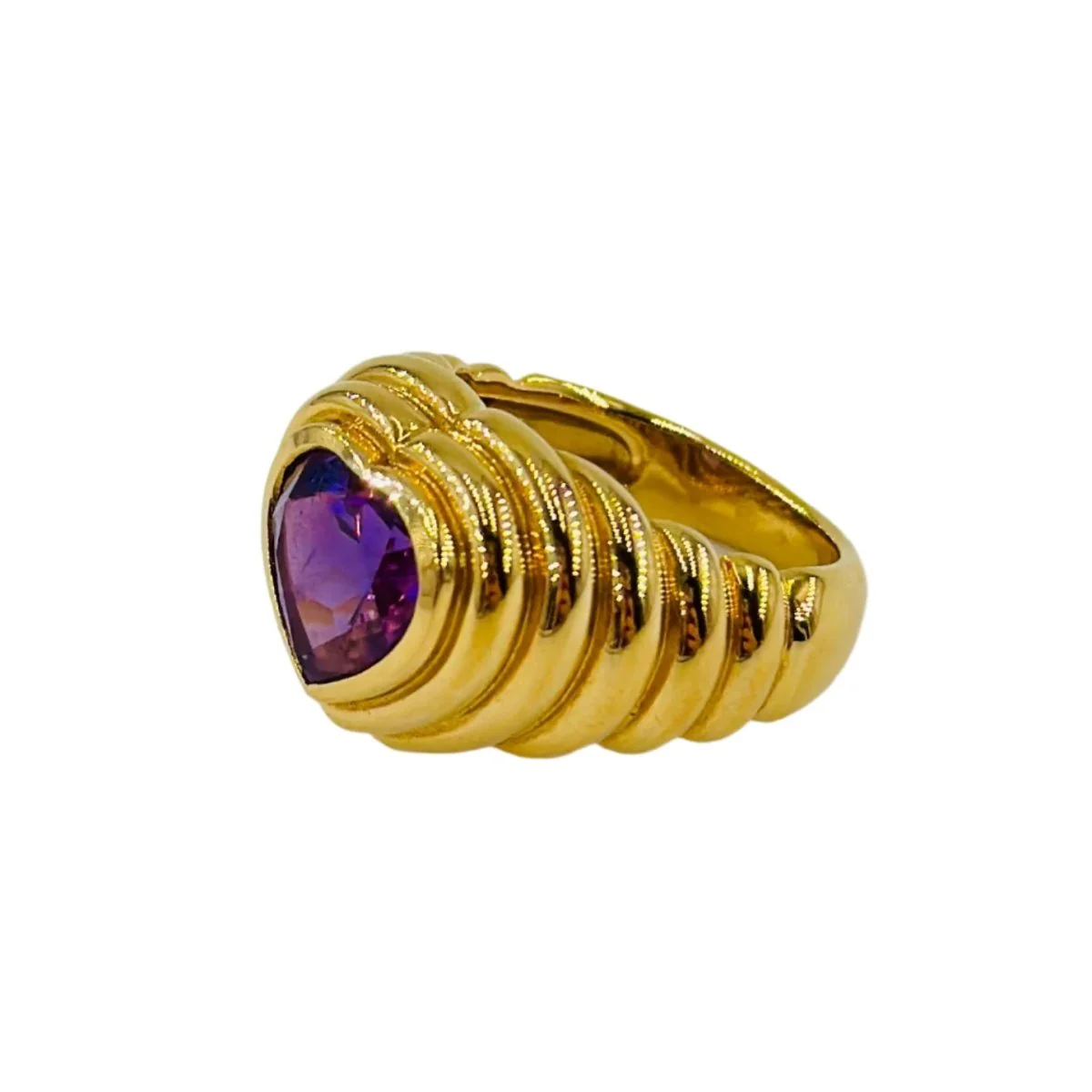Bague Jonc Cœur en or jaune et améthyste - Image 3