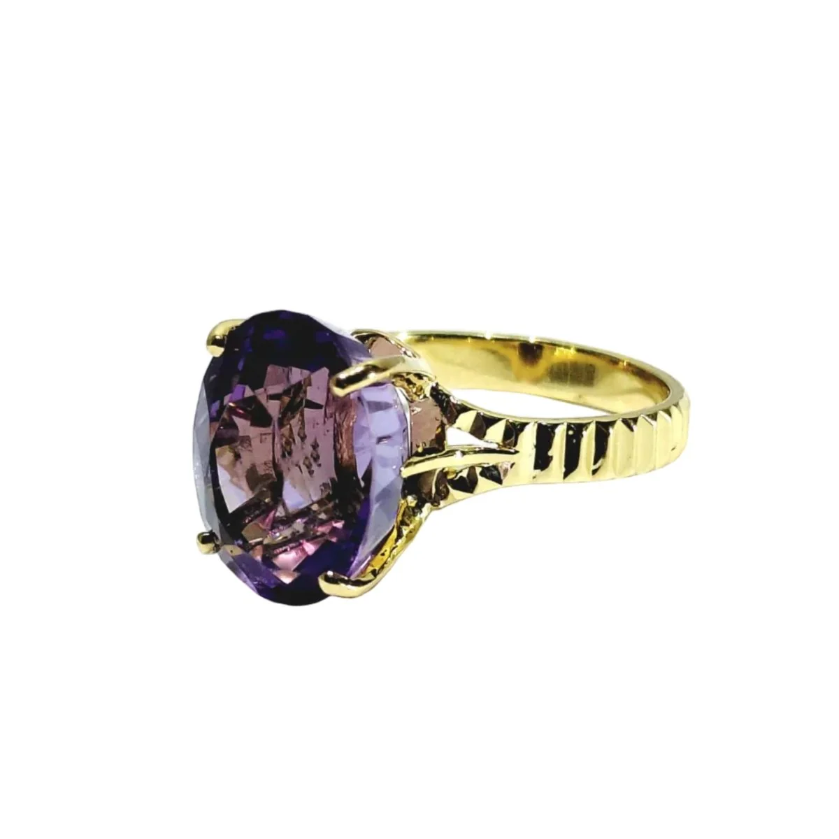 Bague Solitaire en or jaune et améthyste - Image 3