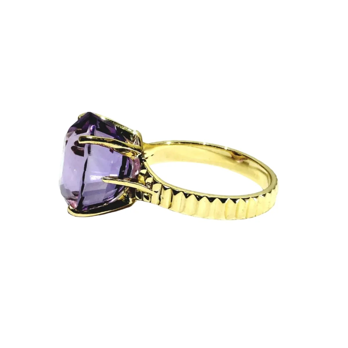 Bague Solitaire en or jaune et améthyste - Image 4