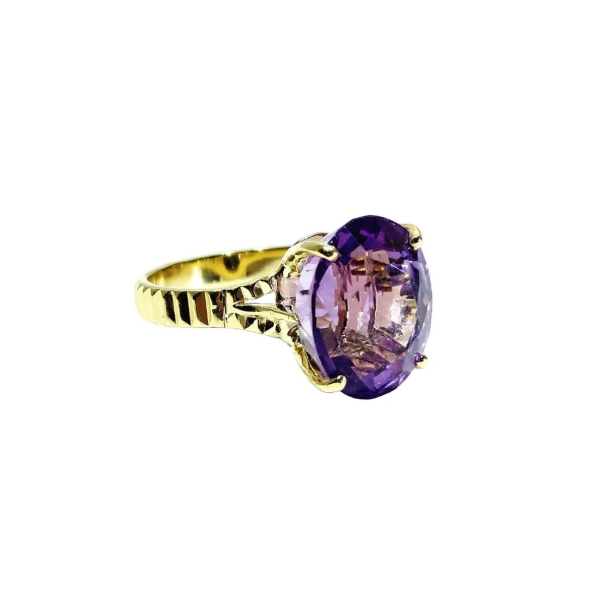 Bague Solitaire en or jaune et améthyste - Image 7