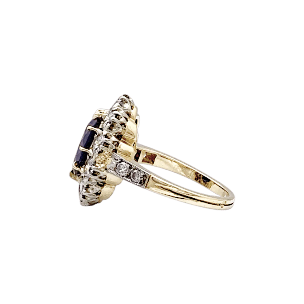 Bague Pompadour en or jaune, or blanc, saphir et diamants - Image 4