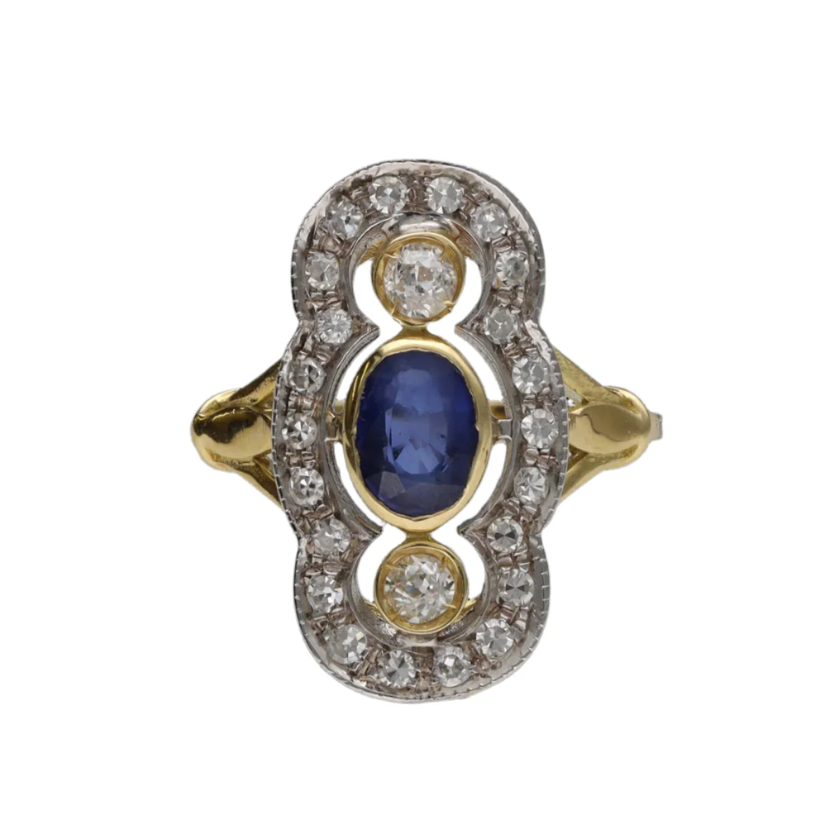 Bague en or jaune, or blanc, saphir et diamants