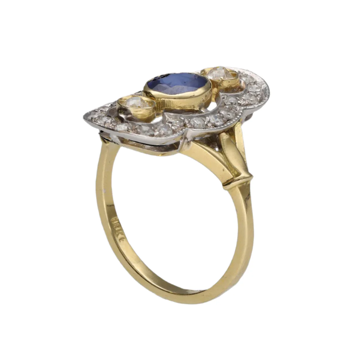 Bague en or jaune, or blanc, saphir et diamants - Image 3